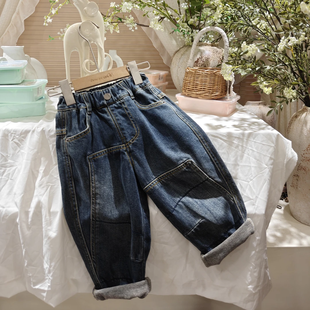 6J02。72508蓝色秋冬款童装抓毛牛仔裤