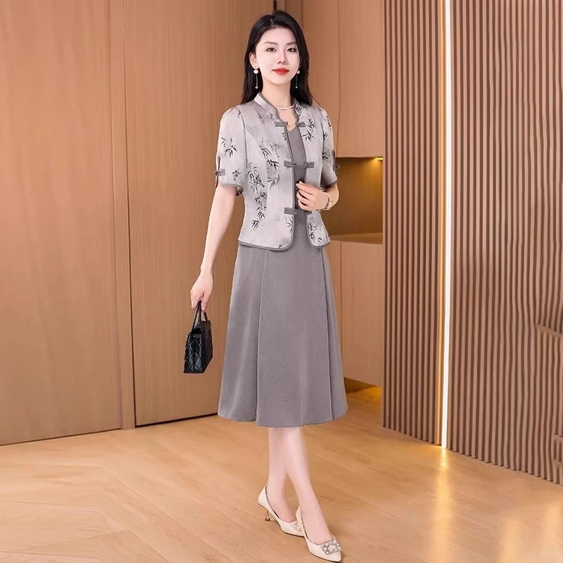 十三行连衣裙2025新款女装夏季高端气质品牌国风妈妈旗袍两件套装
