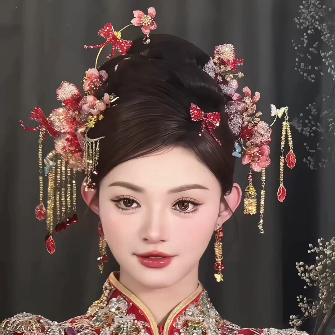 欧姿新娘头饰绝绝子红色系新中式设计感发饰秀禾头饰跟妆配饰0124