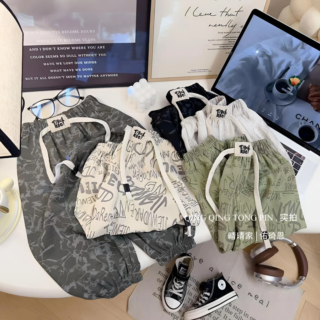 儿童休闲裤男童女童夏季宽松纱布裤中大童洋气运动百搭防蚊束脚裤