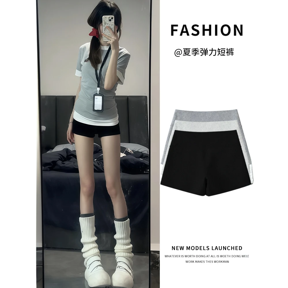 黑色辣妹修身包臀短裤女夏季薄款休闲瑜伽裤高腰a字美式运动热裤