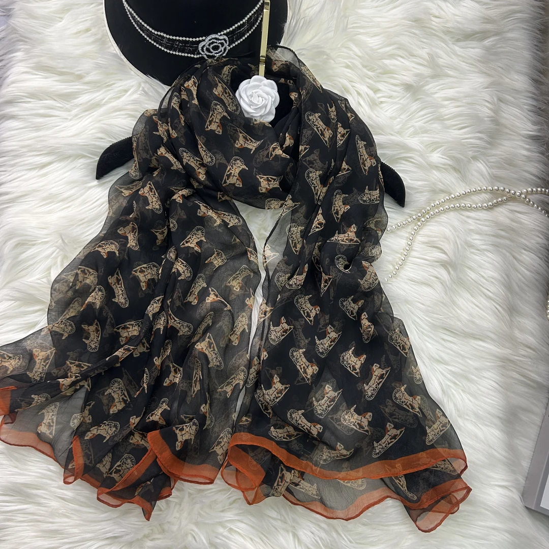 1-631 鳄鱼皱【皇家黑色马车】130x180左右丝巾沙滩巾 气质百搭