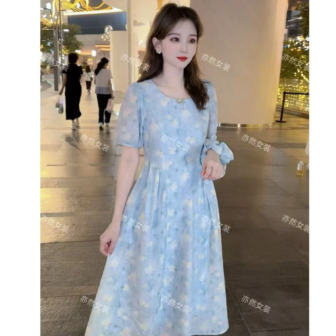 【亦然专属】气质连衣裙女2025年夏季收腰显瘦长款甜美花朵长裙