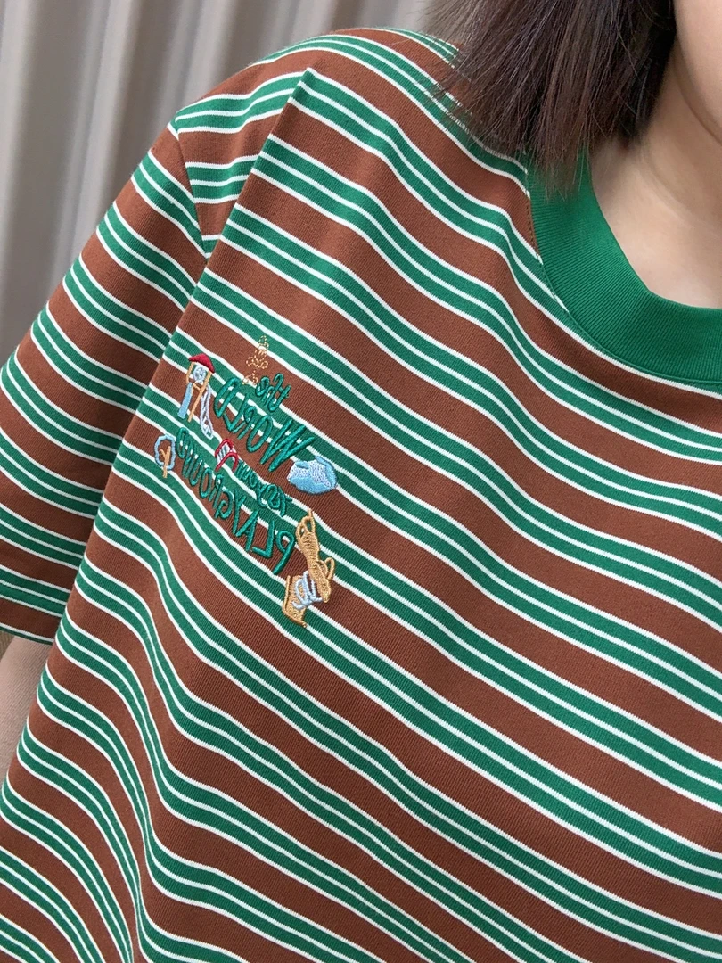 『DANEIFHEIRV』新款拼色宽松休闲百搭刺绣短袖宽松女T恤秋季洋气