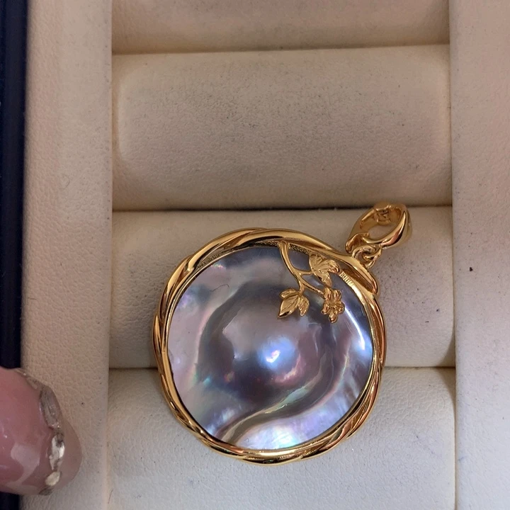 银S925镶嵌颈饰拼合珍珠（马贝珠）