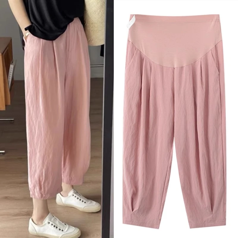 孕妇休闲裤夏季薄款外穿宽松阔腿裤小个子孕妇裤九分垂感凉感夏装