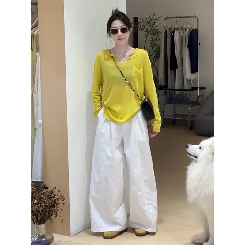 早秋一整套ootd穿搭小个子松弛感宽松气质黄色上衣阔腿裤休闲套装