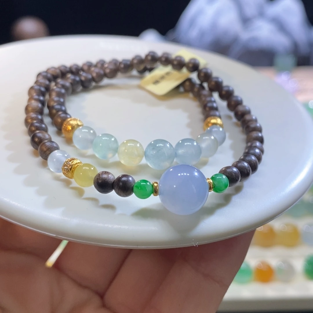 翡翠18K金镶嵌吊坠(不含链)翡翠特色双圈手串