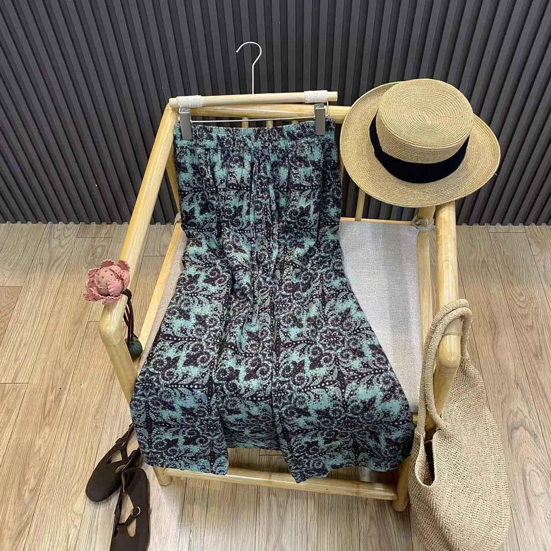早秋复古纯棉印花半身裙文艺宽松百搭碎花中长款A字裙女Q99702