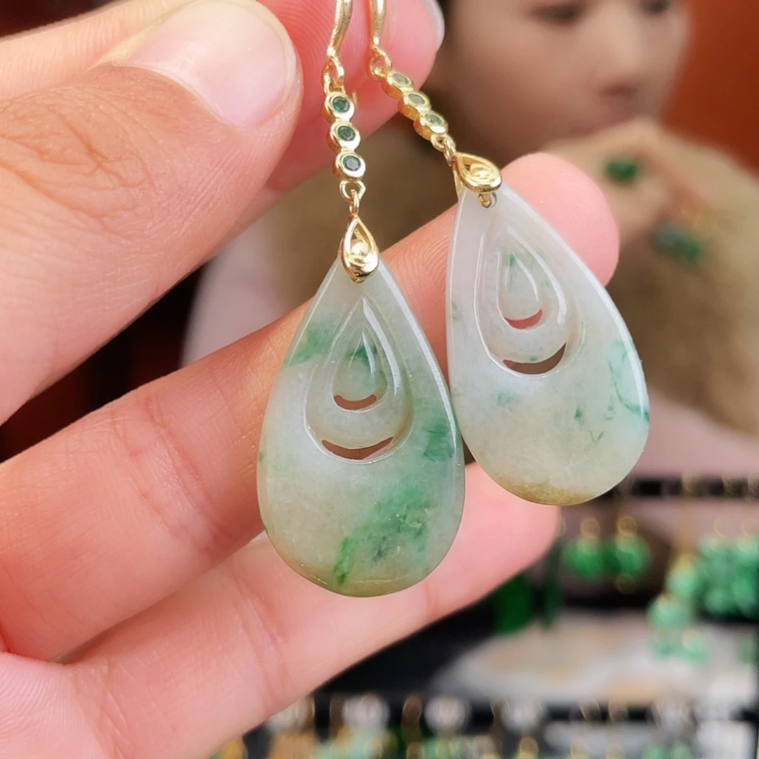 翡翠银S925镶嵌耳饰