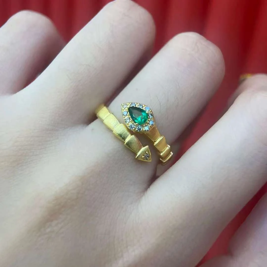 足银合成锆石戒指 足银戒指  哇绿蛇!戒指