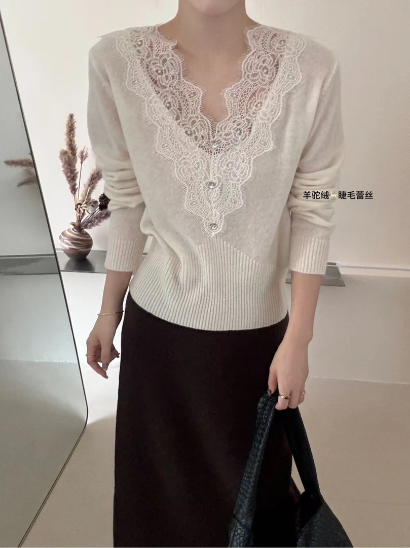 【YingYing定制】镂空时尚流光风蕾丝钩花绵羊毛女毛针织衫毛衣秋冬