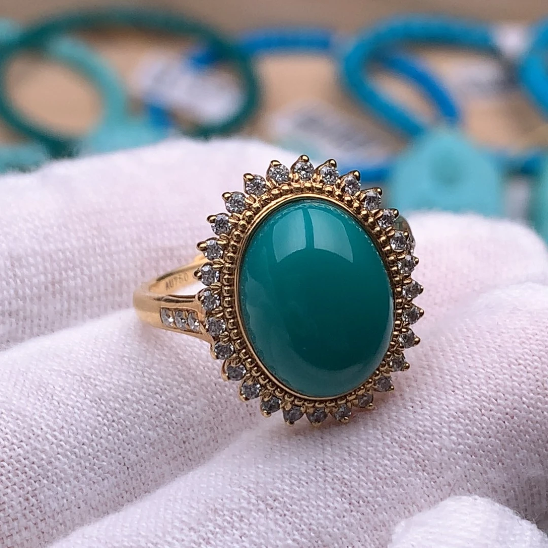 绿松石18K金镶嵌珠宝奇石