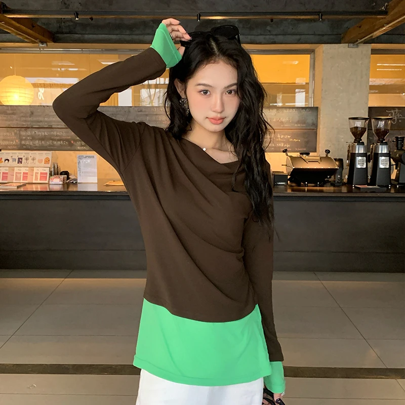 【简奢打底】RARE ZZ 基础撞色拼接薄款休闲圆领打底衫长袖