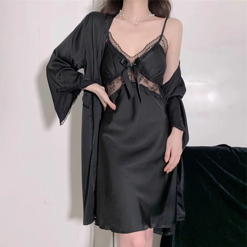 性感冰丝吊带睡裙女款2025新款带胸垫夏季法式浪漫蕾丝纯欲风睡衣