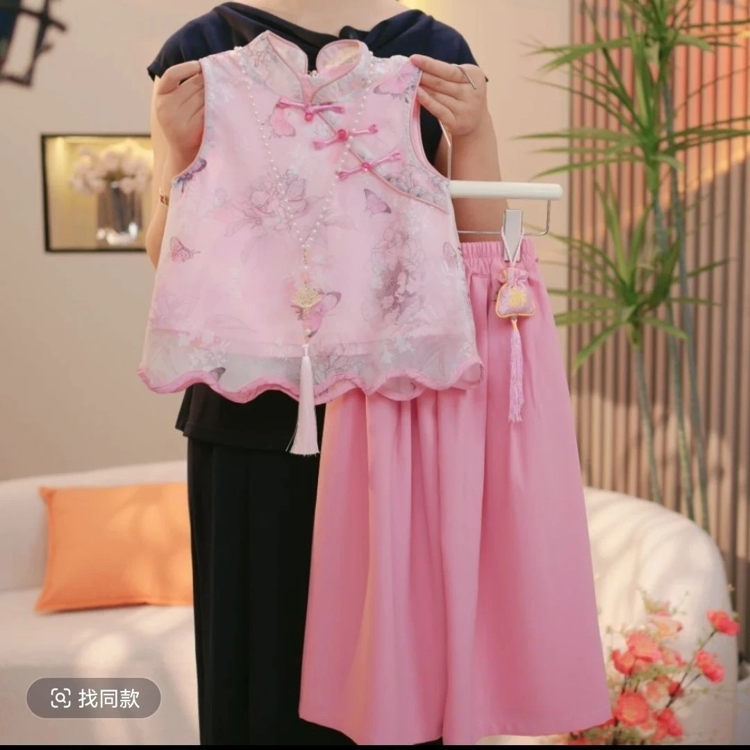 女童套装夏季2025新款儿童洋气中式国风两件套汉服夏装碎花唐装潮