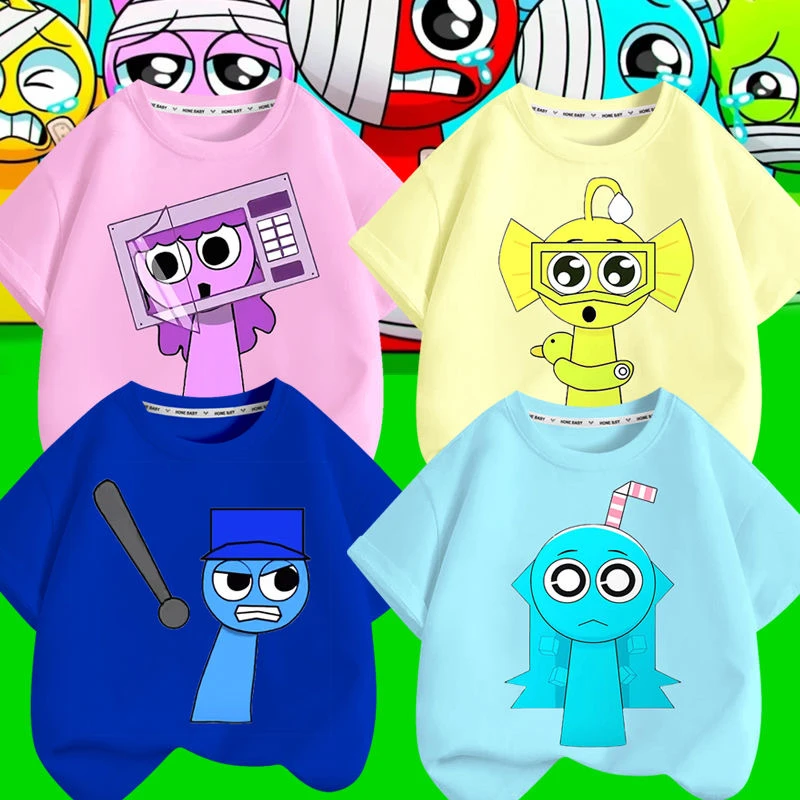 节奏盒子t恤短袖衣服sprunki音乐盒子上衣纯棉夏季男女童半袖儿童