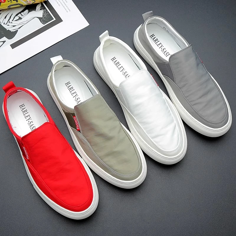 春季大码帆布鞋男款透气一脚蹬休闲鞋潮流懒人鞋板鞋透气小白鞋