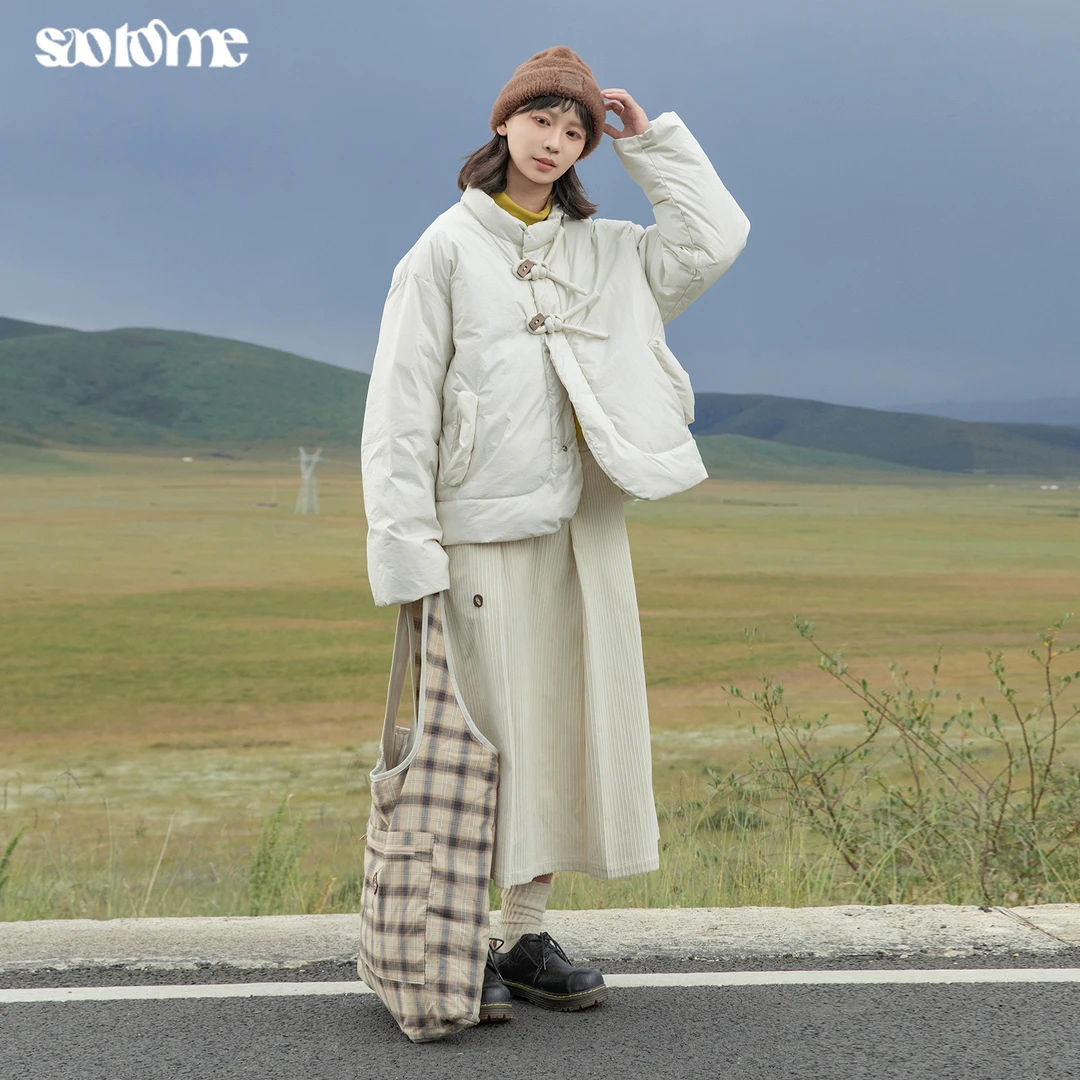 早乙女惠子saotome 日系宽松百搭四合扣立领新中式棉服外套秋4336