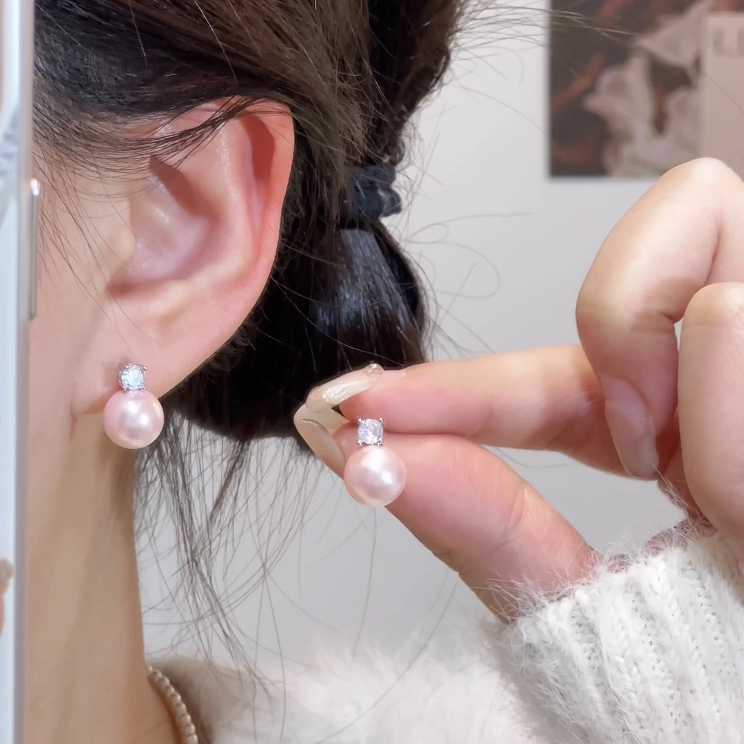 铜合金仿珍珠耳饰 AL4311精致温柔感粉色珠珠气质百搭耳钉