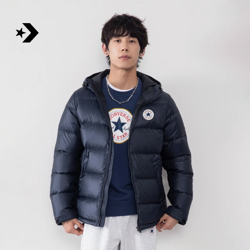 匡威秋冬新品男中长款羽绒服保暖连帽面包服CONVERSE MCJ213