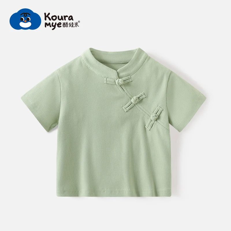 酷娃米夏款儿童短袖中小男女童中式立领盘扣上衣20492