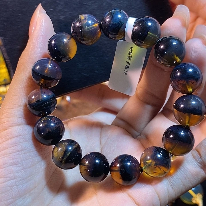 琥珀未镶嵌珠宝奇石海藻手串13