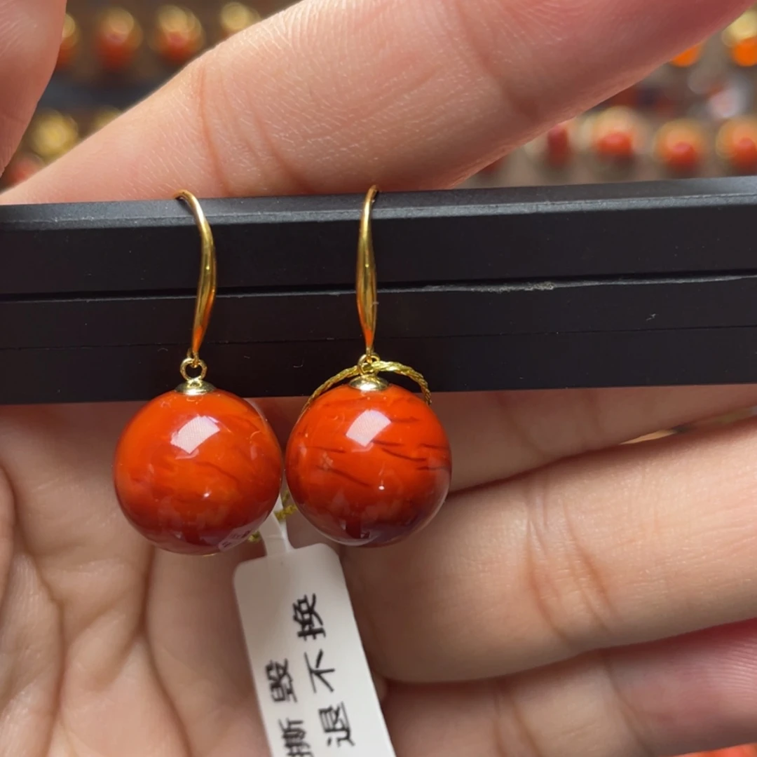 【闪购商品】未镶嵌高货圆珠耳坠南红玛瑙