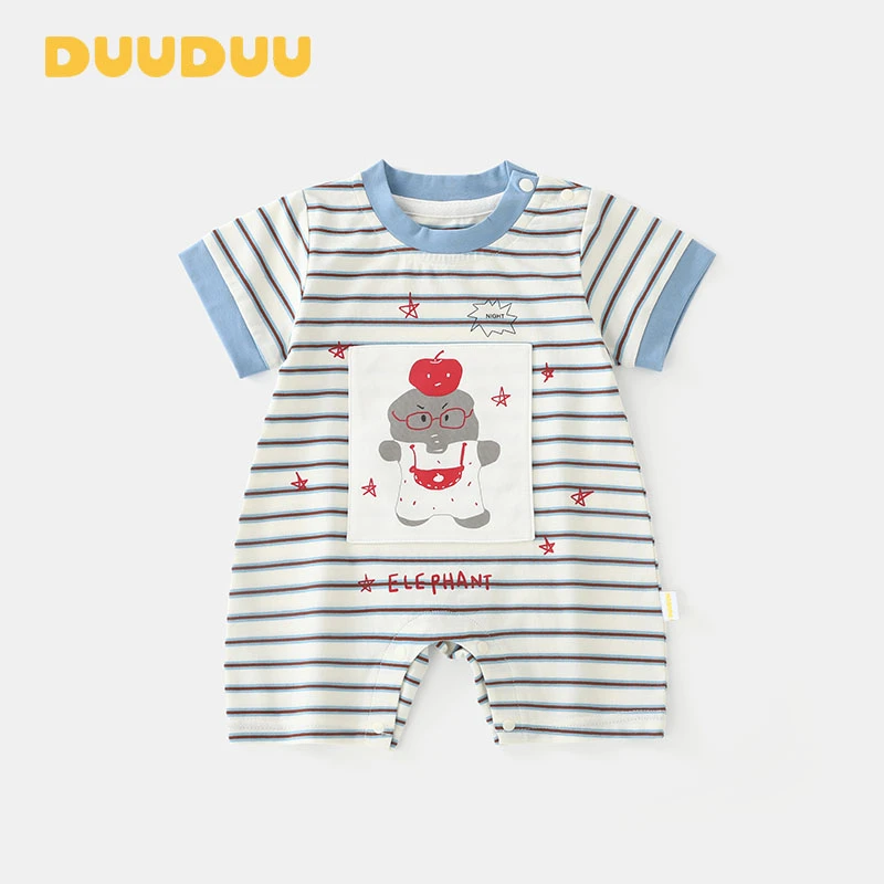 DU贝嘉乐【高定版】婴幼儿条纹苹果宝宝卡通短袖连体衣