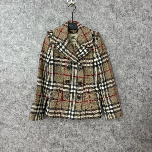 95新 BURBERRY/博柏利 Burberry格纹短款毛呢外套