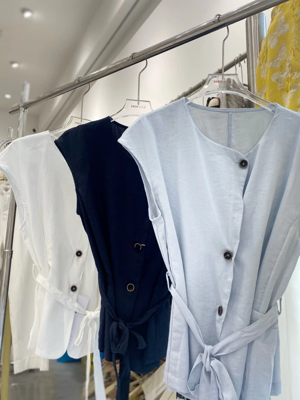 夏季新款绑带收腰无袖衬衫女时尚设计感气质显瘦上衣