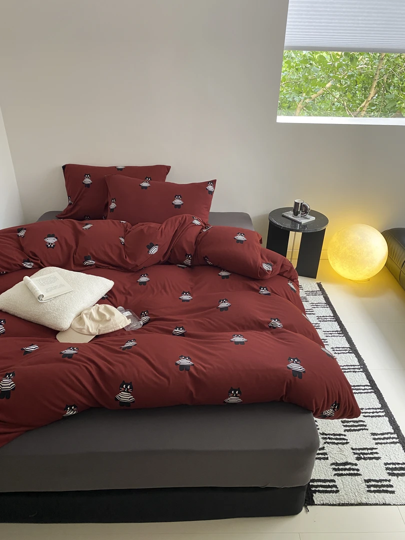 花西夫人新款A类针织全棉ins卡通印花小众天竺棉裸睡必备软糯亲肤