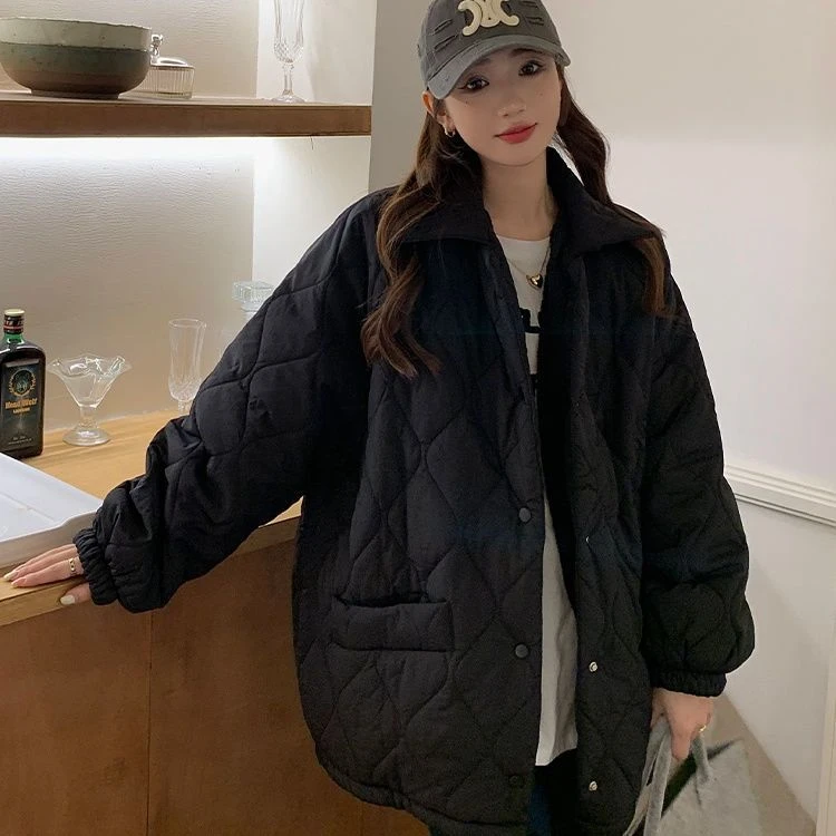 潮牌时尚轻奢胖袄350显瘦菱格女宽松冬季外套女加绒加大码服新款