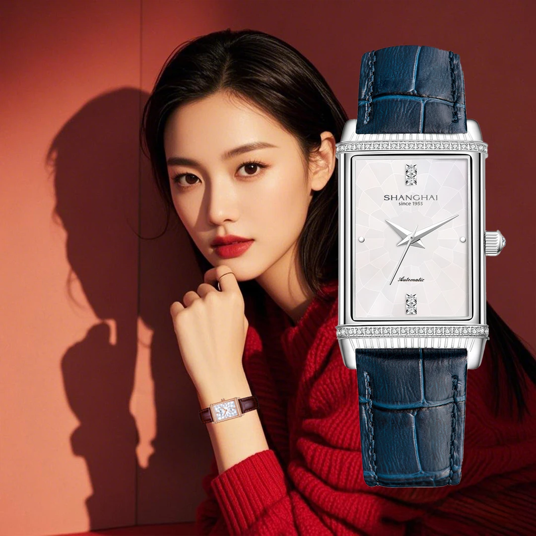 【70周年庆典】上海手表镜耀全自动机械表女士腕表送老婆女生小方表