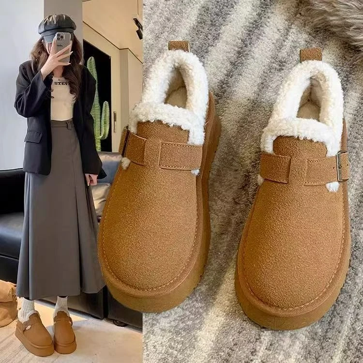 2025博肯鞋居家厚底加绒加厚雪地鞋外穿防滑耐磨保暖女鞋棉鞋