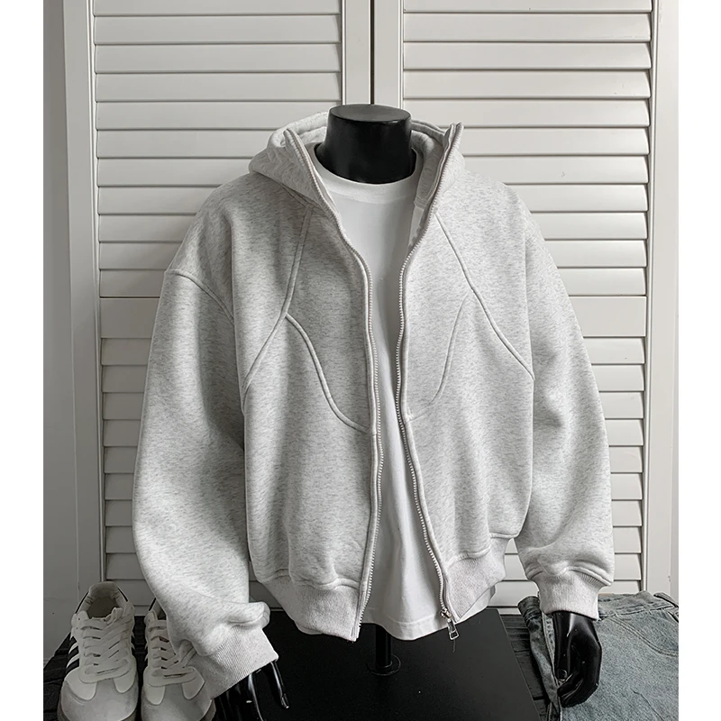 美式重磅解构连帽外套男秋季潮牌设计感拼接卫衣高街百搭情侣帽衫