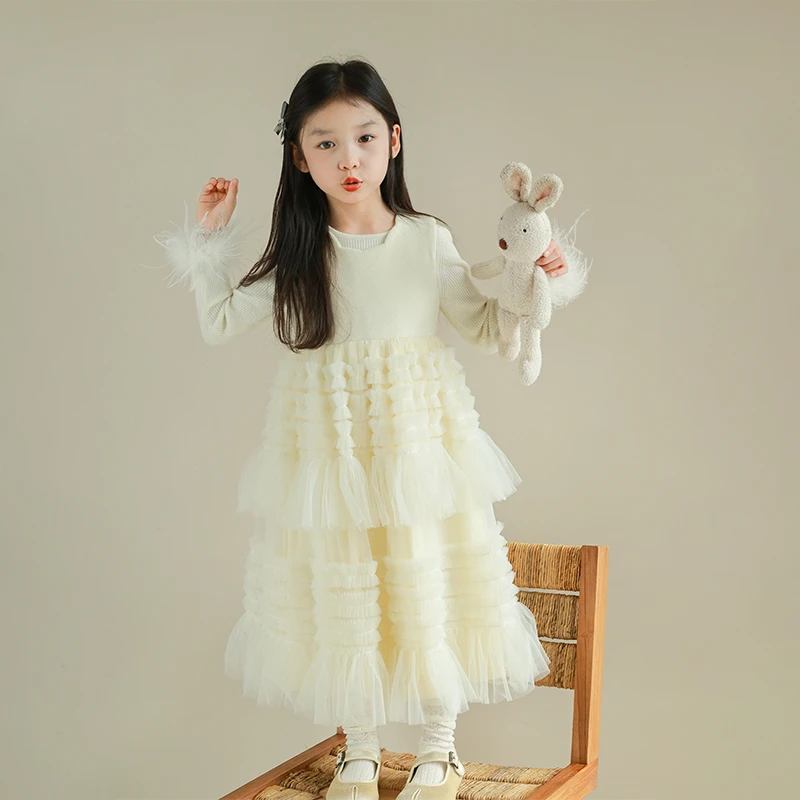 utouto大耳象女童毛呢网纱背心裙2024冬季新款甜美公主裙2408063