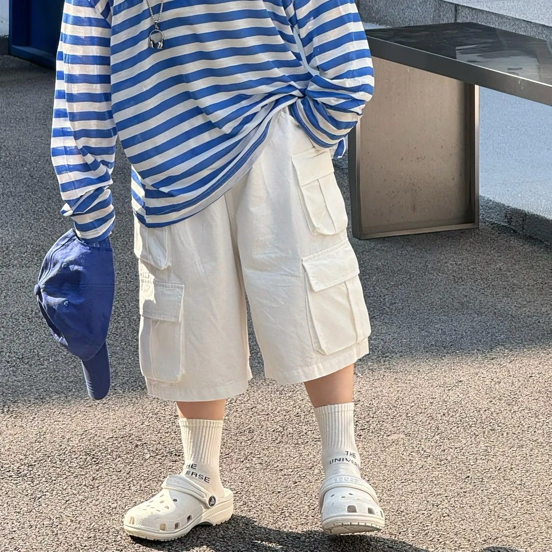 A.MU2025夏季新款韩版男童百搭宽松潮流洋气工装裤儿童短裤潮