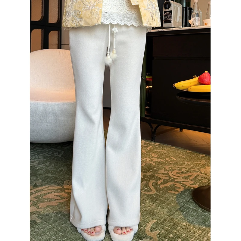 盈瓷品质｜升级酒杯裤 加绒休闲女新款水貂毛球白色裤子 25FW1378