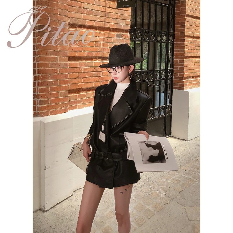 杜屁屁桃PITAO 原创【时尚女魔头】女秋季新品百搭显瘦气质外套短裤