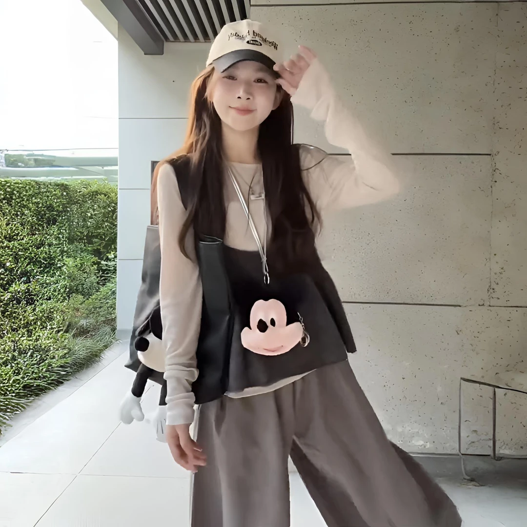 【鱼白又白】韩系荷叶边吊带背心女秋季简约百搭叠穿上衣大码长袖