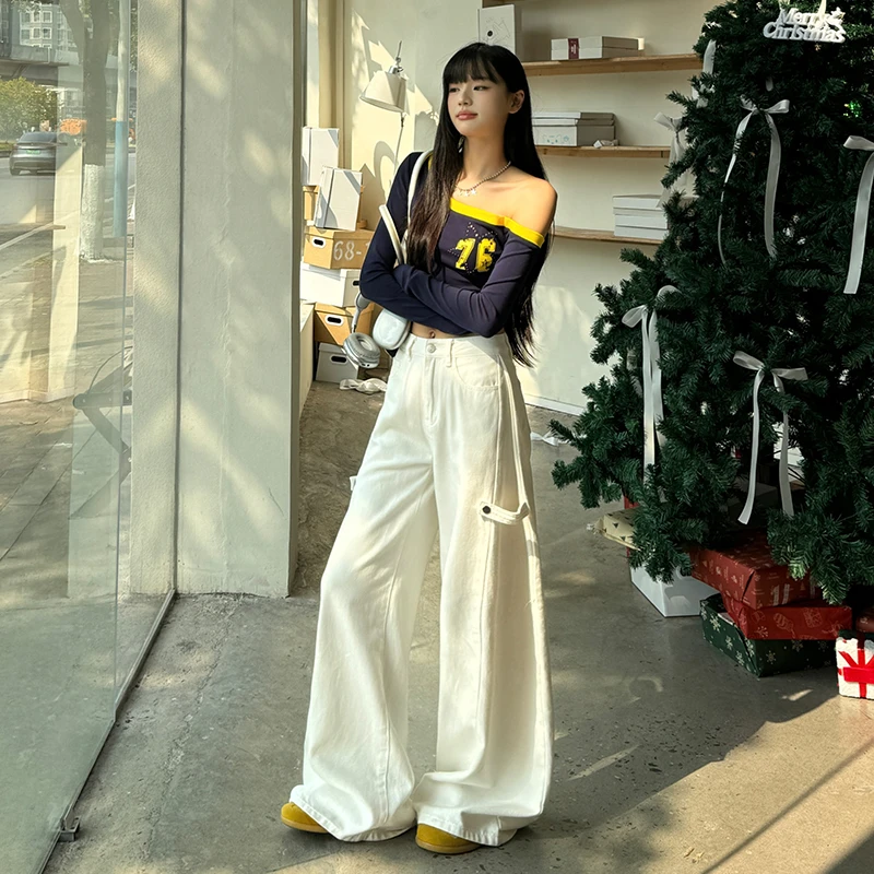 美式高街阔腿牛仔裤女2025春夏新款设计感宽松垂感百搭显瘦拖地裤