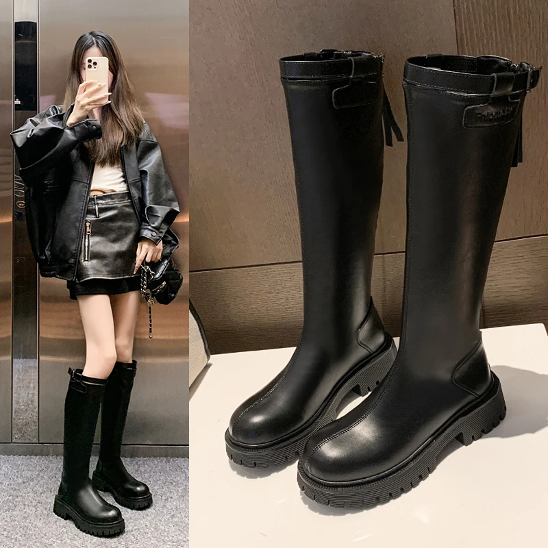 不过膝长靴女小个子2025新款秋冬靴子百搭高筒靴增高5厘米长筒靴
