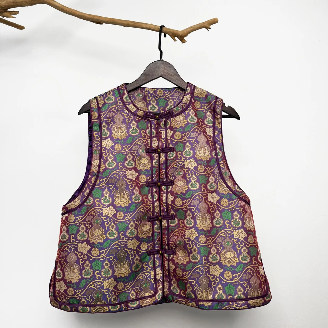 新中式手工盘扣蜀锦马甲2025秋新款百搭小众设计国风圆领葫芦新款