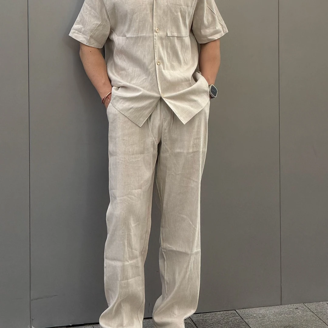 亚麻混纺夏季长裤休闲风极简风