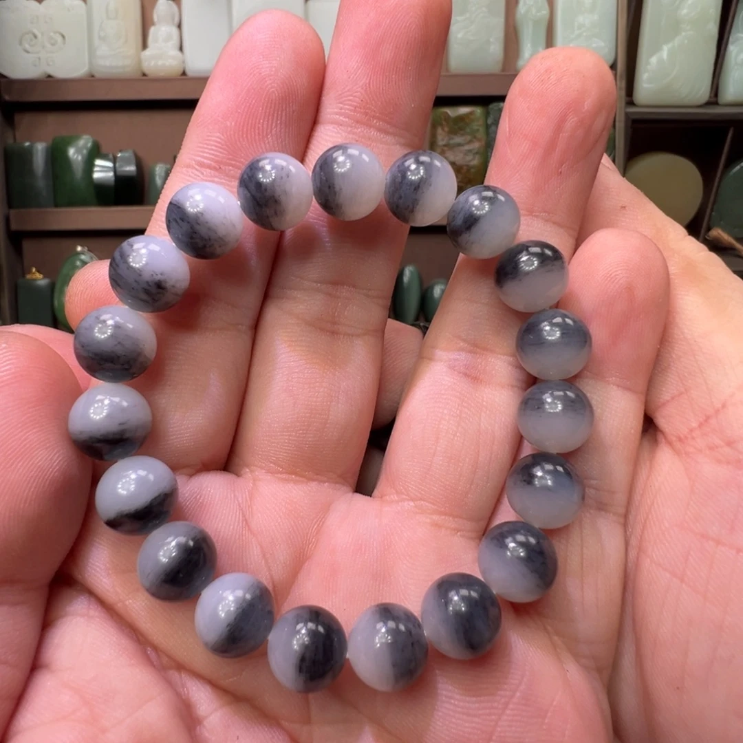和田玉未镶嵌手串新疆聚宝盆青花大精品10mm爆油料河里生活过