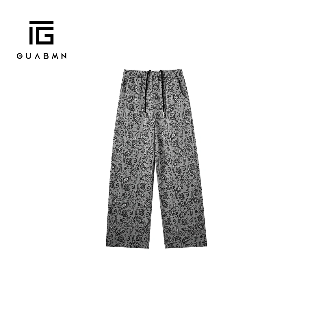 GUABMN2025夏季新款提花直筒休闲裤百搭宽松阔腿裤夏日穿搭5082