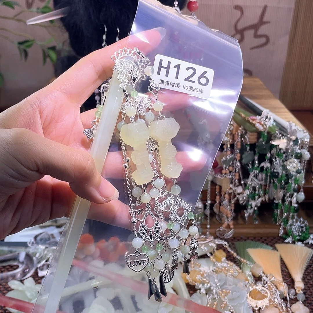 开***子蛇纹石玉合金发饰