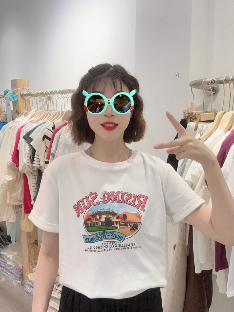 折边袖正肩短袖t恤女2025新款时尚百搭减龄洋气圆领白色上衣