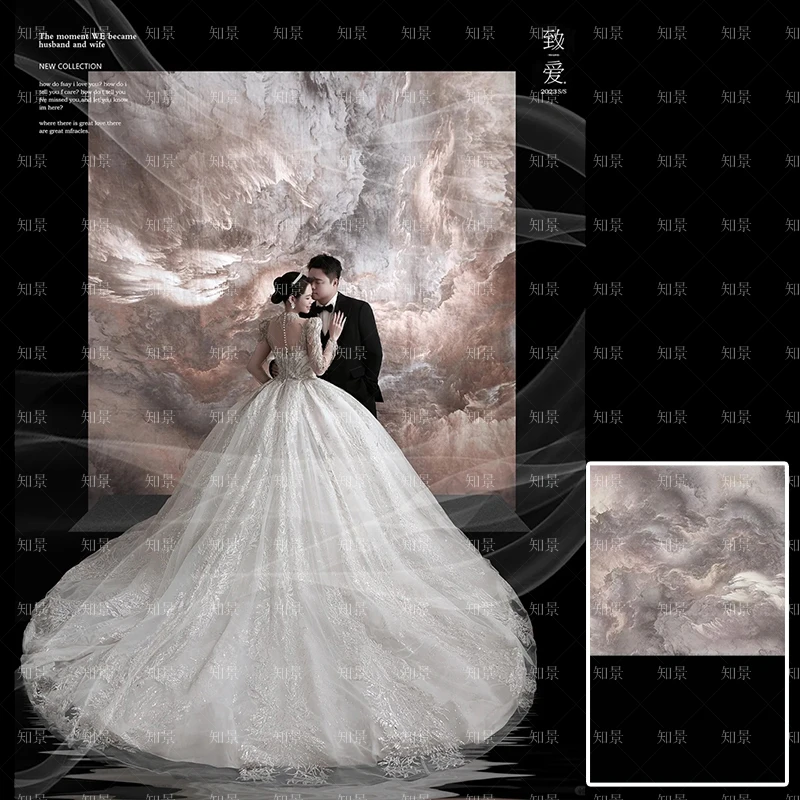 国风高级感中式婚纱照抽像纹理写真摄影背景纸影楼影棚大背景帆布